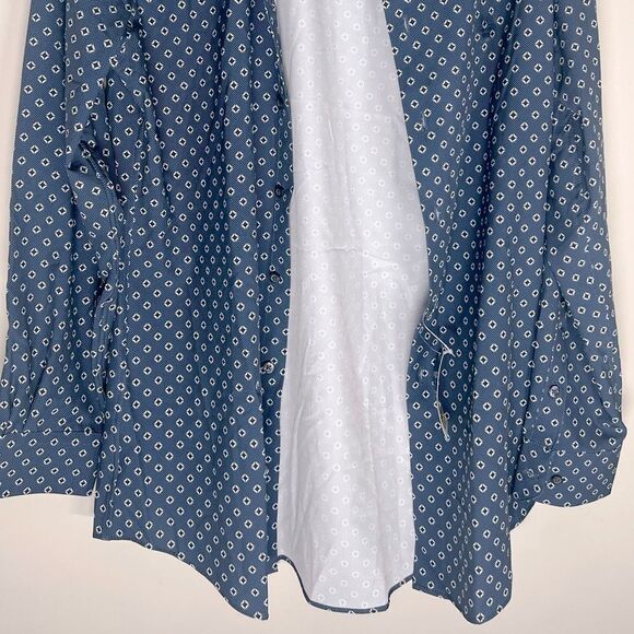 New Alfani Men's Slim Fit 4-Way Geo-Print Dress Shirt Navy White NECK 15-15½ - Picture 7 of 8